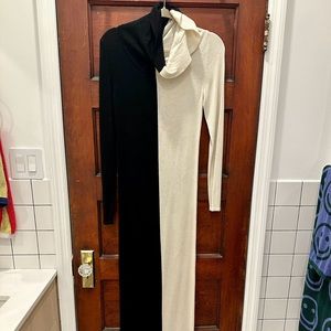 Alice and Olivia Black and White cowl neck wool maxi dress